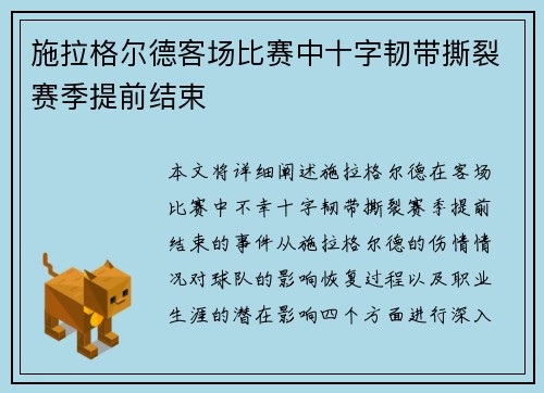 施拉格尔德客场比赛中十字韧带撕裂赛季提前结束